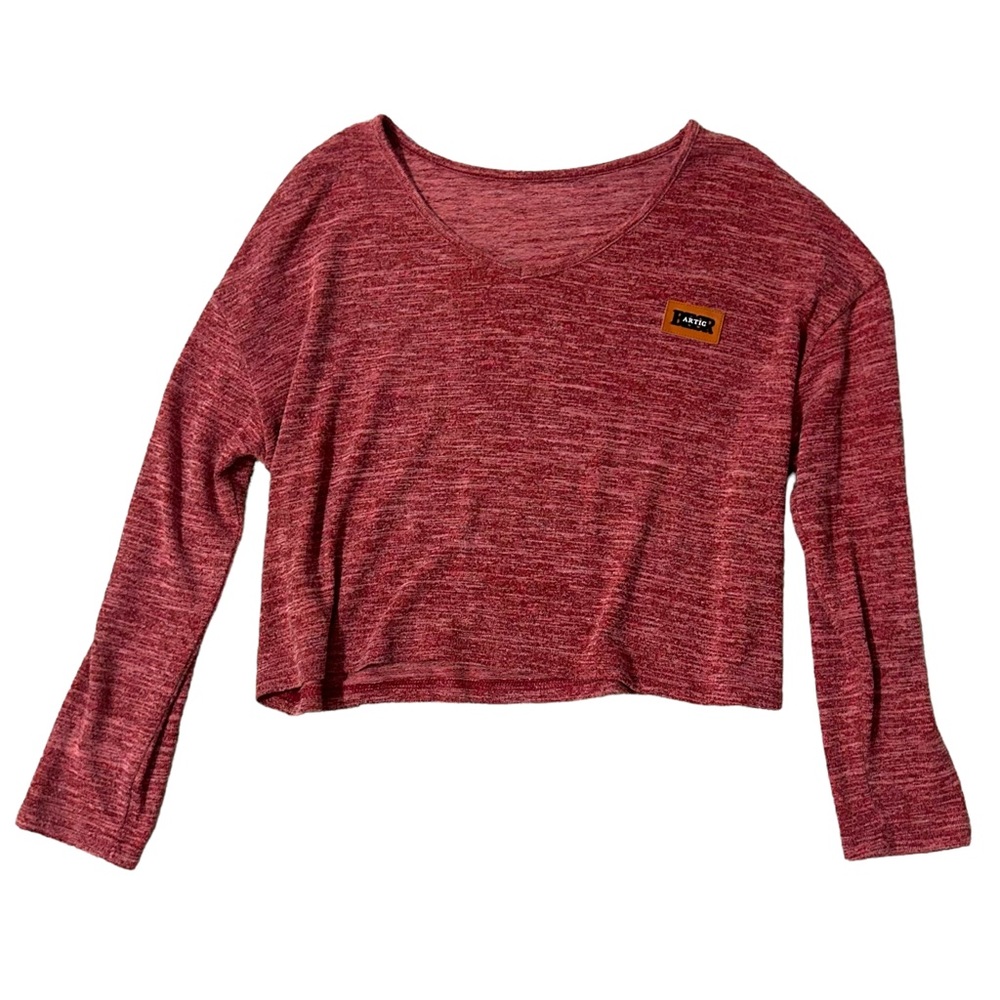 BESR ARTIC Red/Pink Loose & Soft V-Neck Cropped Long Sleeve Women Medium